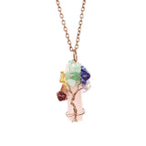 Raw Crystal Chip Tree of Life Pendant Necklace, Antique Copper Hardware, Rose Quartz, Christmas & Halloween Daily Matching Accessory, Sweet Thoughtful Holiday Gift