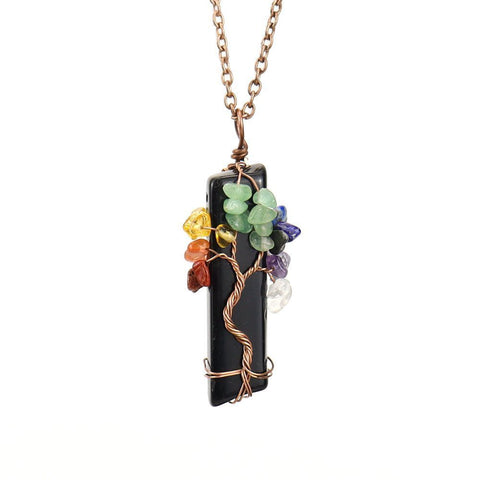 Natural Fragment Stone Tree of Life Necklace, Antique Copper Frame, Obsidian, Christmas & Halloween Themed Costume Jewelry, Cool Style Holiday Gift for Jewelry Lovers In Australia - Darrahopens