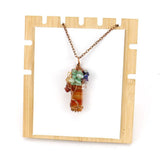 Natural Fragment Stone Tree of Life Necklace, Antique Copper Frame, Obsidian, Christmas & Halloween Themed Costume Jewelry, Cool Style Holiday Gift for Jewelry Lovers