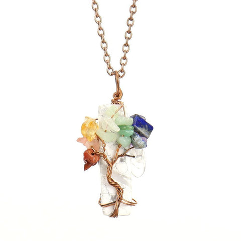 Irregular Raw Crystal Tree of Life Charm Necklace, Antique Copper Hardware, White Turquoise, Christmas & Halloween Everyday Wear Ornament, Portable Holiday Collectible Gift In Australia - Darrahopens
