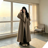 Women Oversized Lapel Wool‑Blend Coat, Nut Brown, Size S, Transitional Early‑Spring Outwear, Relaxed Silhouette Layering Piece, Versatile Office & Weekend Wardrobe Staple for Cool Mornings & Evenings