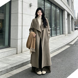 Women Oversized Lapel Wool‑Blend Coat, Nut Brown, Size S, Transitional Early‑Spring Outwear, Relaxed Silhouette Layering Piece, Versatile Office & Weekend Wardrobe Staple for Cool Mornings & Evenings