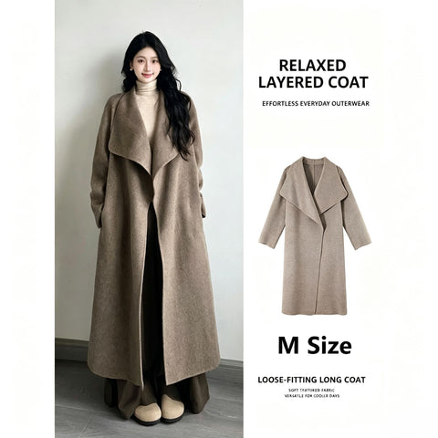 Loose‑fit Big Lapel Woolen Overcoat for Women, Nut Brown Tone, Size M, Early‑Spring Trans‑seasonal Outerwear, Everyday Capsule Wardrobe Item, Ideal for Commute and Casual Outdoor Outing In Australia - Darrahopens