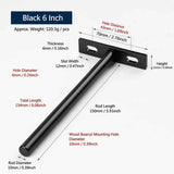 6" Black Hidden T Shelf Bracket 2Pcs w/ 5x60&5x80 Screws