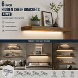 6" Nickel Hidden T Shelf Bracket 4Pcs w/ 5x60&5x80 Screws
