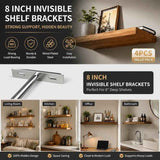 8" Nickel Hidden T Shelf Bracket 4Pcs w/ 5x60&5x80 Screws