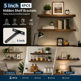 5" Black Hidden T Shelf Bracket 4Pcs w/ 5x60&5x80 Screws