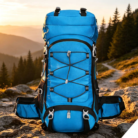 Expandable Travel Hiking Backpack 60L Lake Blue,Nylon Outdoor Rucksack With Rain Cover,Heavy‑Duty Pack for Trekking Camping,Christmas Halloween Adventure‑Lover Household Present In Australia - Darrahopens