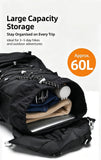 Expandable Travel Hiking Backpack 60L Lake Blue,Nylon Outdoor Rucksack With Rain Cover,Heavy‑Duty Pack for Trekking Camping,Christmas Halloween Adventure‑Lover Household Present