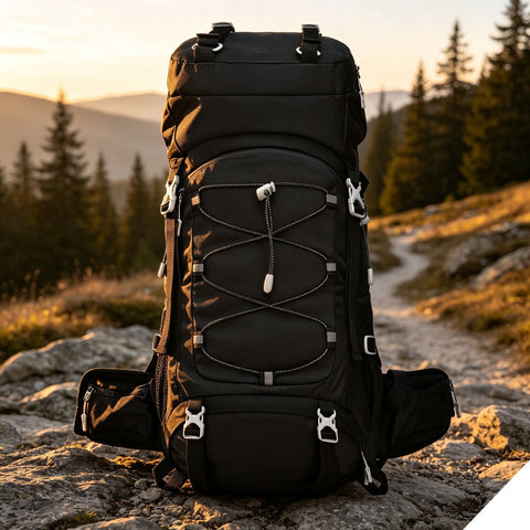 Versatile Outdoor Trekking Backpack 60L Black,Nylon Travel Rucksack Supplied With Rain Cover,Robust Pack for Camping Hiking & Touring,Christmas Halloween Practical Holiday Present
