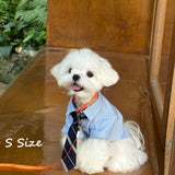 Thin Breathable Pet Collared Shirt With Decorative Tie, Summer Wear for Cats and Small Dogs, Blue, Size S, Back Length 24cm, Suitable for 3‑4kg Pets, Christmas Halloween Pet Fashion Present