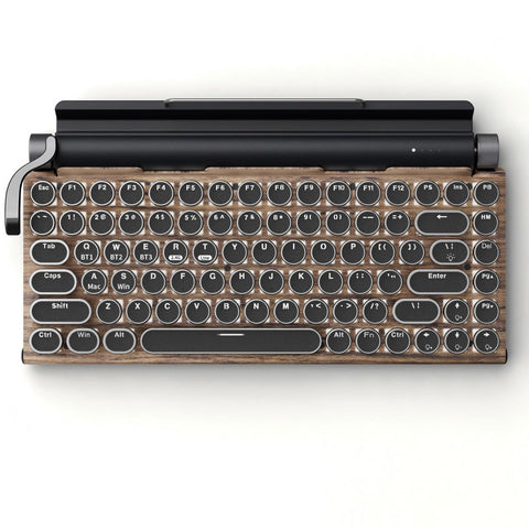 83 Keys Retro Punk Typewriter Mechanical Keyboard, Dual-Mode Bluetooth Hot Swappable Clicky Blue Switch, Wood Grain Shell With White Backlight, Custom Typing Accessory, Christmas Halloween Tech Enthusiast Gift