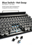 83 Keys Retro Punk Typewriter Mechanical Keyboard, Dual-Mode Bluetooth Hot Swappable Clicky Blue Switch, Wood Grain Shell With White Backlight, Custom Typing Accessory, Christmas Halloween Tech Enthusiast Gift