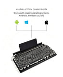 83 Keys Retro Punk Typewriter Mechanical Keyboard, Dual-Mode Bluetooth Hot Swappable Clicky Blue Switch, Wood Grain Shell With White Backlight, Custom Typing Accessory, Christmas Halloween Tech Enthusiast Gift