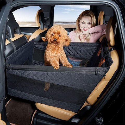 Hard Bottom Mesh Dog Carrier Car Mat, Waterproof Anti-Dirt Pet Cushion for Vehicle Rear Single Seat, Black Small Size, Christmas Halloween Road Trip Pet Accessory