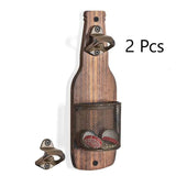 Wall Hanging Bottle Opener With Built‑in Cap Collector, Creative Bar Kitchen Decoration Beer Opener, Charcoal Finish, 2 Pieces, Christmas Halloween Household Bar Present