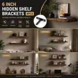 6" Black Hidden T Shelf Bracket 4Pcs w/ 5x60&5x80 Screws