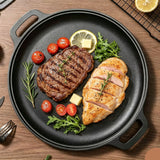 Dual Ear Uncoated Cast Iron Flat Griddle, Thick Solid Iron Skillet for Searing Meat, Flatbread & Seafood, 30cm Griddle, Durable Multi-Purpose Home Cookware, Christmas & Halloween Housewarming Present