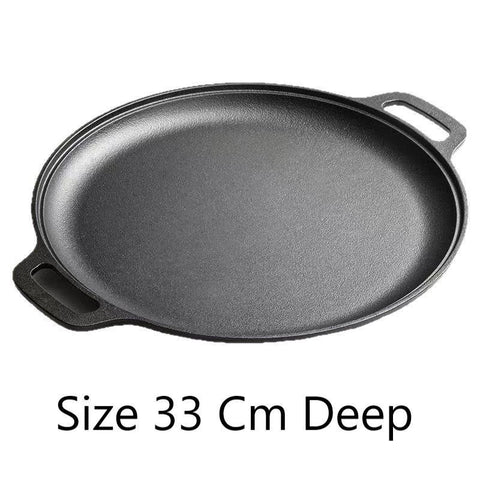 Deepened Double Handle Cast Iron Griddle, Thick Uncoated Iron Pan for Family BBQ & Indoor Cooking, 33cm Deep Griddle, Even Heat Distribution for Steaks & Veggies, Christmas & Halloween Practical Kitchen Gift In Australia - Darrahopens