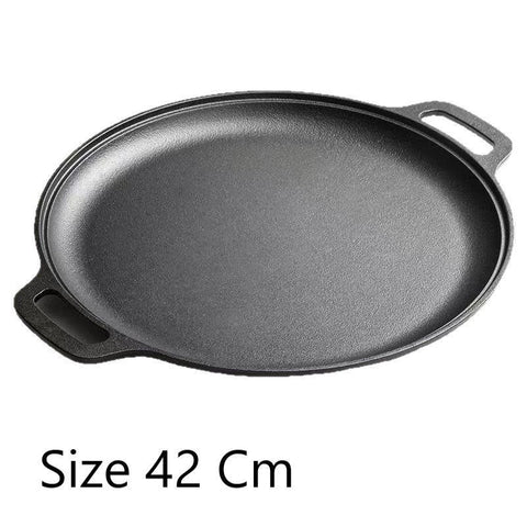 Large Double Handle Cast Iron Griddle Plate, Uncoated Thick Iron Pan for Big Batch Steak & BBQ Cooking, 42cm Griddle, Indoor & Outdoor Use, Christmas & Halloween Holiday Cookware Gift