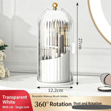 Rotating Birdcage Desk & Vanity Organiser, Dustproof Divided Storage Holder for Cosmetics, Skincare, Stationery, Toothbrushes & Cutlery, Transparent White, Christmas & Halloween Household Gift In Australia - Darrahopens