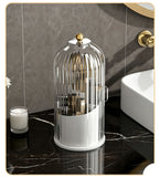 Spinning Birdcage Style Multi-Purpose Storage Caddy, Dustproof Compartment Container for Makeup, Pens, Toothpaste, Spoons, Knives & Forks, Transparent Green, Christmas & Halloween Dresser Present