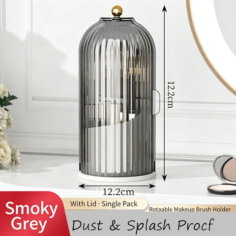 Rotatable Birdcage Desktop Storage Organiser, Dustproof Split Holder for Skincare Products, Stationery, Toiletries & Tableware, Transparent Grey, Christmas & Halloween Home Decor Gift