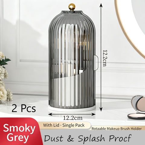 Rotatable Birdcage Vanity & Desktop Organiser, Dustproof Compartment Storage for Cosmetics, Stationery, Toothpaste, Knives, Forks & Spoons, Transparent Grey, 2 Pack, Christmas & Halloween Multi-scene Gift
