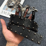 Punk Style Metal Sheep Head Rivet Belt, Vintage Distressed Unisex Strap, Edgy Subculture Waist Chain, Sheep Head Design, 3.8cm Width, 115cm Length, Christmas & Halloween Fashion Gift