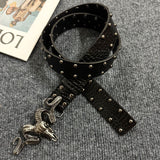 Punk Style Metal Sheep Head Rivet Belt, Vintage Distressed Unisex Strap, Edgy Subculture Waist Chain, Sheep Head Design, 3.8cm Width, 115cm Length, Christmas & Halloween Fashion Gift