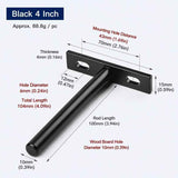 4" Black Hidden T Shelf Bracket 4Pcs w/ 5x60&5x80 Screws