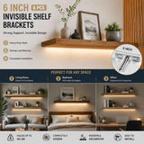 6" Nickel Hidden T Shelf Bracket 6Pcs w/ 5x60&5x80 Screws