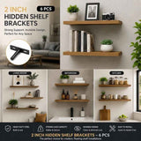 2" Black Hidden T Shelf Bracket 6Pcs w/ 5x60&5x80 Screws