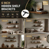 6" Black Hidden T Shelf Bracket 6Pcs w/ 5x60&5x80 Screws