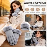 Grey Fur Cuff Women's Thermal Touch Screen Cycling Gloves In Australia - Darrahopens