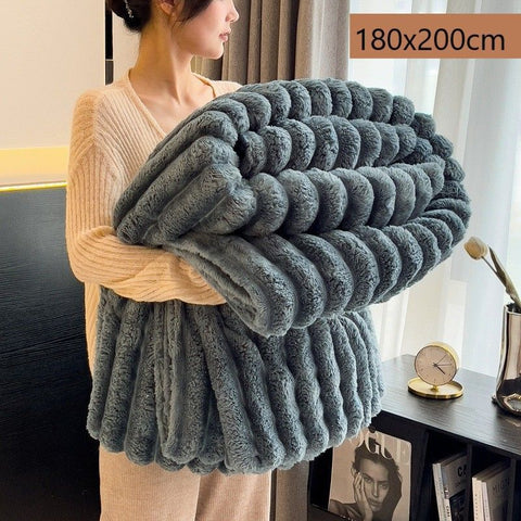 Plush Rabbit Fleece Single Wide Blanket Thick Flannel Sofa Nap Throw Dark Grey 180×200cm Popular Christmas Holiday Gift In Australia - Darrahopens