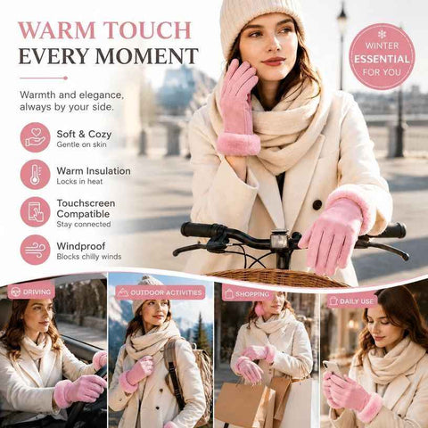 Light Pink Fur Cuff Women's Thermal Touch Screen Cycling Gloves In Australia - Darrahopens