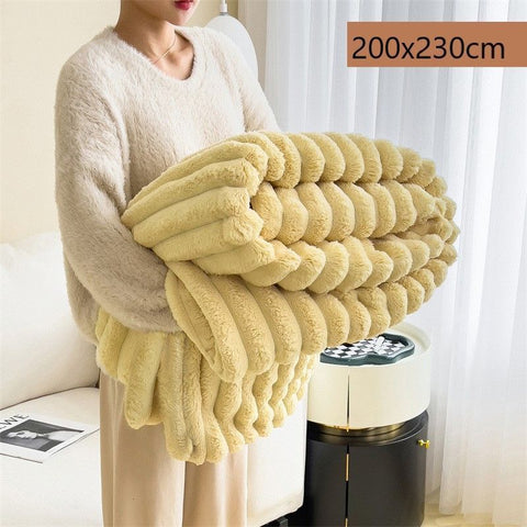 Cream Yellow Rabbit Fleece Large Blanket Thick Flannel Milk Fleece Double Bed Gift Throw 200×230cm for Christmas Gifting In Australia - Darrahopens