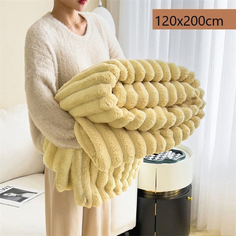 Cozy Rabbit Plush Nap Blanket Thickened Flannel Milk Fleece Office Leg Throw Cream Yellow 120×200cm Popular Christmas Holiday Gift In Australia - Darrahopens