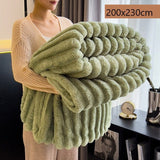 Premium Rabbit Fleece Double Blanket Thick Flannel Milk Fleece Bed Throw Matcha Green 200×230cm Perfect Christmas Gift In Australia - Darrahopens