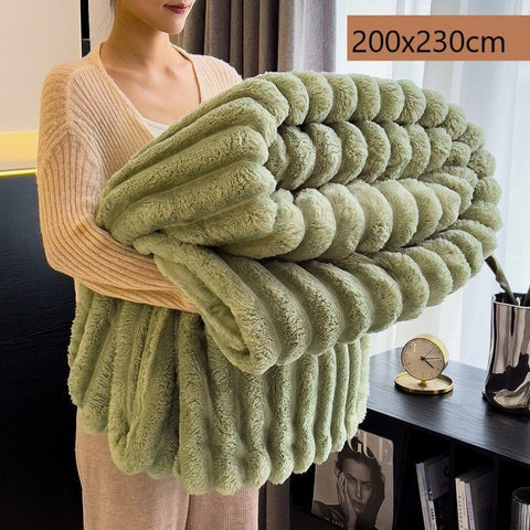Premium Rabbit Fleece Double Blanket Thick Flannel Milk Fleece Bed Throw Matcha Green 200×230cm Perfect Christmas Gift In Australia - Darrahopens
