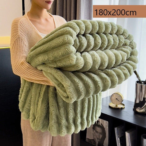 Warm Bunny Plush Single XL Blanket Thick Flannel Sofa Nap Throw Gift Matcha Green 180×200cm Nice Christmas Present In Australia - Darrahopens