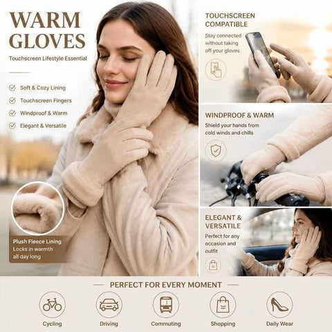 Khaki Fur Cuff Women's Fleece Windproof Bike Gloves In Australia - Darrahopens