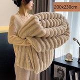 Luxury Rabbit Fleece Double Blanket Soft Flannel Milk Fleece Home Office Throw Khaki 200×230cm Great Christmas Present In Australia - Darrahopens