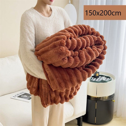 Thickened Rabbit Fleece Standard Blanket Soft Milk Fleece Office Home Nap Throw Caramel 150×200cm Ideal Christmas Gift In Australia - Darrahopens