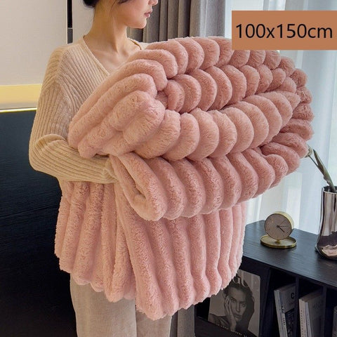 Mini Portable Bunny Plush Blanket Thick Flannel Travel Knee Throw Kids Blanket Dusty Pink 100×150cm Perfect Christmas Gift