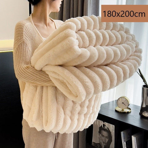 Plush Bunny Fleece Single Wide Blanket Thick Flannel Sofa Nap Throw Off White 180×200cm for Christmas Gifting In Australia - Darrahopens