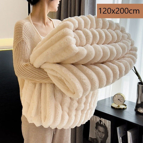 Cozy Rabbit Plush Nap Blanket Thickened Flannel Milk Fleece Office Leg Throw Off White 120×200cm Ideal Christmas Gift In Australia - Darrahopens