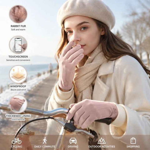 Light Pink 3 Stripes Women's Fleece Touch Screen Bike Gloves In Australia - Darrahopens