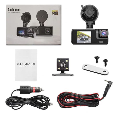 HD Night Vision Car DVR 3 Lens Triple Recording Front Inside Rear Dash Camera Ideal Christmas Gift In Australia - Darrahopens